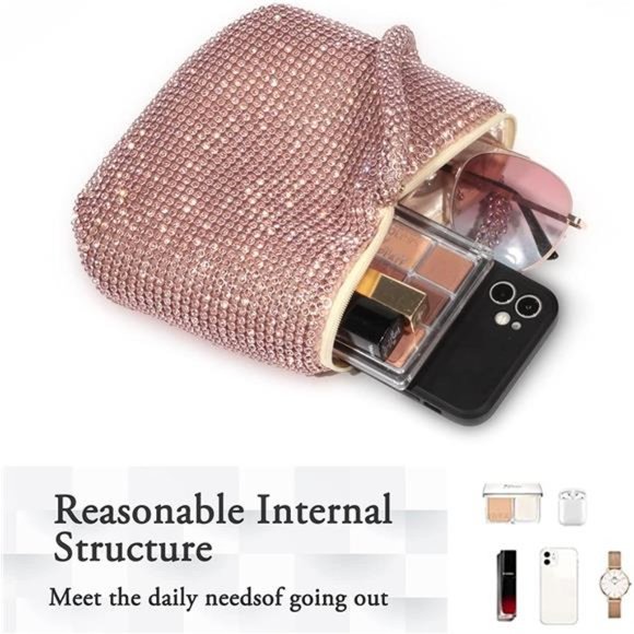 Hand Bags Purses for Women Rhinestone Hobo Bag Bling Shiny Clutch Purses - Picture 4 of 6